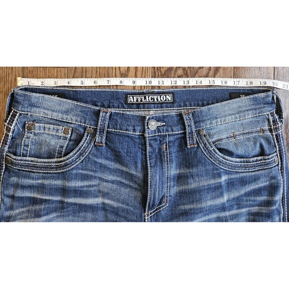 Affliction Men Jeans 38 Blue Denim Ace Distressed Straight Pockets Y2k 38x34 - Picture 6 of 16